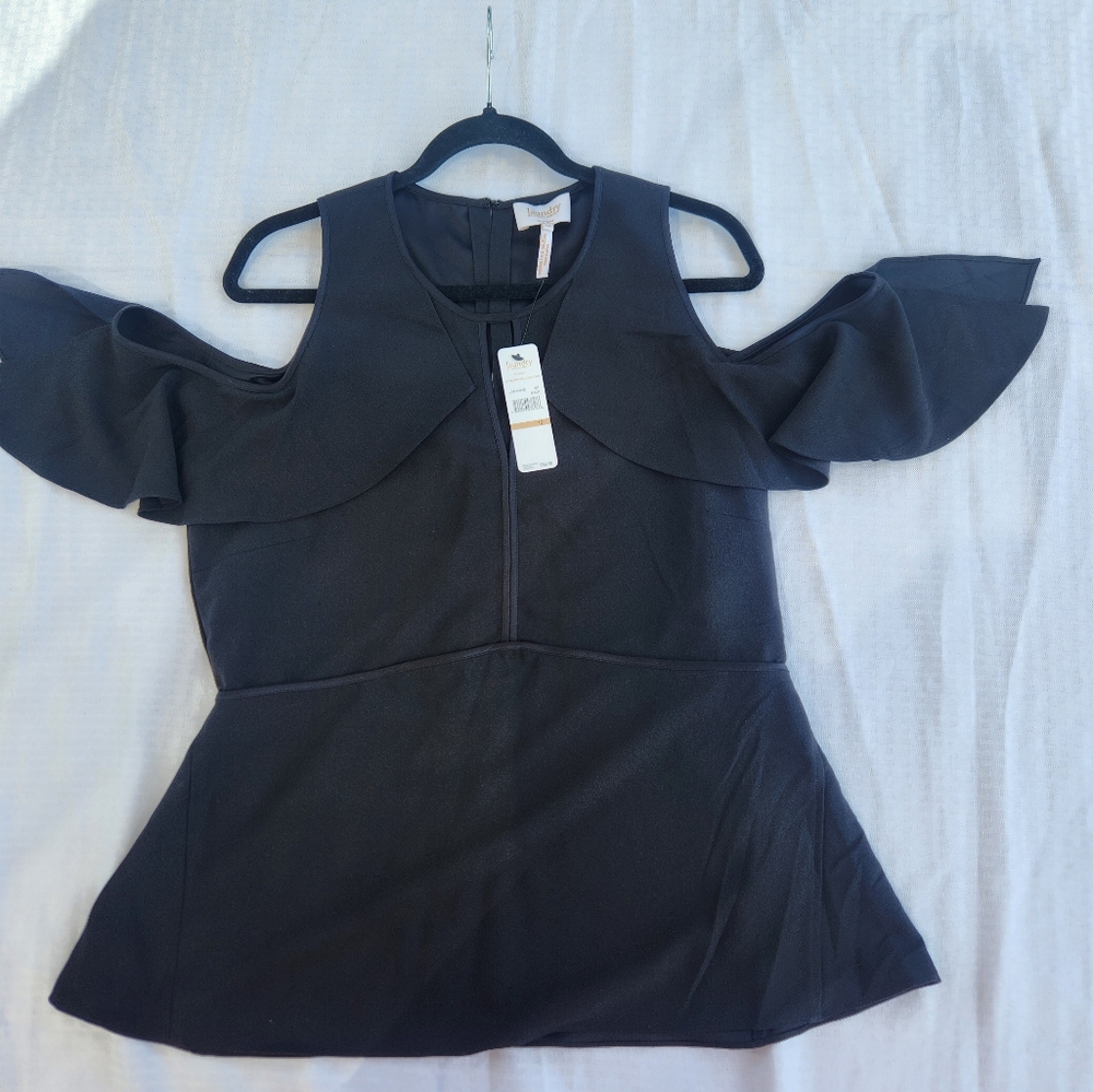 Laundry By Shelli Segal Elegant Black Cold Shoulder Top - Picture 2 of 14
